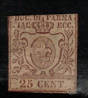 Italy Former States Parma  S 10  1857-59  Arms  25 Cents Brownlilac, Mint No Gum - Parma