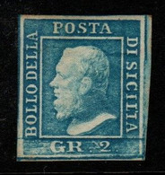 Italy Former States- Sicily  S 8 1859  Ferdinand II,2 Gr. Blue, Mint Hinged - Sicilia