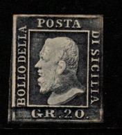 Italy Former States- Sicily  S 13 1859  Ferdinand II,20 Gr. Gray Black, Mint Hinged - Sicilië