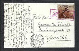 LIECHTENSTEIN P.A.1930: CP Ill. De St Gallen à Zürich Avec Le ZNr.3 Et CAD Spécial Rouge - Air Post