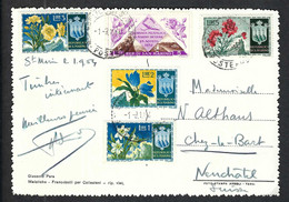 SAINT MARIN 1954: CP Ill. Pour Neuchâtel (Suisse) Affr. De 16L - Lettres & Documents