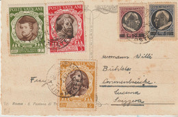 27-Vaticano-Storia Postale-L.2+3+4 Concilio Trento +L.5+10 Medaglioncini-v.1948 Su Cartolina X L' Estero: Svizzera - Brieven En Documenten