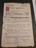 Timbre Tchécoslovaquie  Fiscal Marken Geburts Tauf Schein  Weigelsdorf 1935 Généalogie  ZIPPER BLESCHKE KLEIN - Dienstmarken