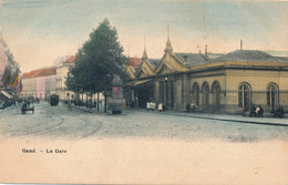 GENT  - LA GARE ( KLEUR EN ZELDZAME KAART MET TRAM STEEKKAR ) -   MOOIE STAAT    2 SCANS - Eeklo