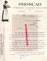 75- PARIS - LETTRE PHOSCAO  CACAO CHOCOLAT- 9 RUE FREDERIC BASTIAT- 1914 - Food