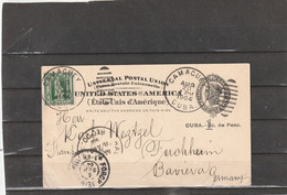 Cuba Camacuey UPRATED POSTAL CARD To Germany 1904 - Lettres & Documents