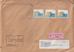 39-Vaticano-Storia Postale-E.2,00 X 3 Monete  Su Busta Assicurata X Acireale - Brieven En Documenten