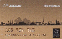 GREECE - Monuments, Miles & Bonus, Aegean Airlines, Gold Magnetic Member Card, Used - Aerei