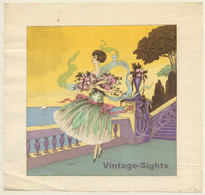 Reine: Elegant Woman On Seaside Terrace (Vintage Art Nouveau Print ~1920s/1930s) - Jugendstil / Art Déco