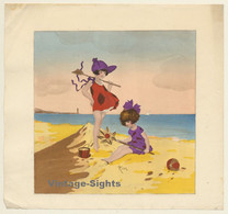 Reine: Young Girls Play On Beach (Vintage Art Nouveau Print ~1920s/1930s) - Art Nouveau / Art Deco