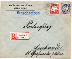 54544 - Altdeutschland / Bayern - 1907 - 20Pfg Wappen MiF A Postauftrag-R-Bf NUERNBERG -> Geschwenda - Cartas & Documentos