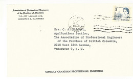 56294 ) Canada Professional Engineers  Winnipeg Postmark 1968 - Brieven En Documenten