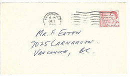 56301 ) Canada   Vancouver Postmark  1966 Postal Stationery - Briefe U. Dokumente