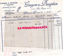 63- CLERMONT FERRAND- FACTURE GOUYON 1 DAUPHIN - BONNETERIE LAINES COTON -14 PLACE SUGNY-  1938 - Textile & Clothing