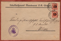 Dienstbrief Ziffer, Schultheissenamt Moosbeuren, Oberstadion Nach Ulm 1924 (10388) - Wuerttemberg