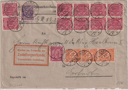 DR-Infla - 10x40 Pfg. Ziffer U.a. Zustellurkunde Weimar - Erfurt 29.4.22 - Dienstzegels