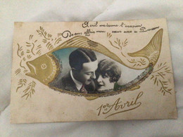 1er Avril Poisson Doré Relief Paillettes Couple Amoureux - 1° Aprile (pesce Di Aprile)