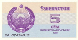 Uzbekistan 5 Cўм (Som) 1992 (1993), UNC, P-63a, UZ B103a - Uzbekistan