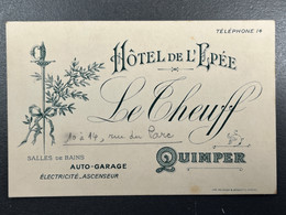 Facture / Note Hôtel De L'Epée Quimper Le Theuff - 1900 – 1949