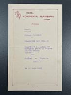 Ancien Menu Hôtel Beauregard & Continental Lugano Suisse 20 Juin 1936 - Menus