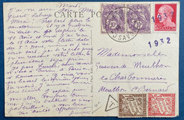 France Carte Postale Mixte De Challes Les Eaux Type Blanc N°233 Paire + Timbre Italien à 20c Refusé + Taxe ! 40c RR - 1900-29 Blanc
