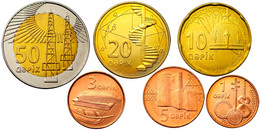 AZERBAIJAN SET OF 6 COINS 1 - 50 Qəpik QAPIK BIMETAL BI-METALLIC 2006 UNC - Azerbaiyán