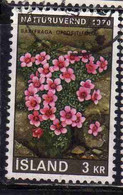 ISLANDA ICELAND ISLANDE ISLAND 1970 EUROPEAN NATURE CONSERVATION YEAR SAXIFRAGA OPPOSITIFOLIA 3k USED USATO OBLITERE' - Used Stamps
