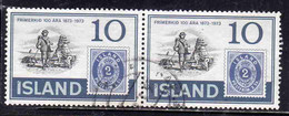 ISLANDA ICELAND ISLANDE ISLAND 1973 CENTENARY OF FIRST POSTAGE STAMPS N. 1 AND MESSANGER 10k USED USATO OBLITERE' - Used Stamps