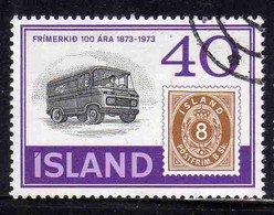 ISLANDA ICELAND ISLANDE ISLAND 1973 CENTENARY OF FIRST POSTAGE STAMPS N. 3 AND MAIL TRUCK 40k USED USATO OBLITERE' - Used Stamps