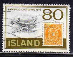 ISLANDA ICELAND ISLANDE ISLAND 1973 CENTENARY OF FIRST POSTAGE STAMPS N.4 AND BEACH-18 MAIL PLANE 80k USED USATO OBLITER - Oblitérés