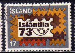 ISLANDA ICELAND ISLANDE ISLAND 1973 ISLANDIA73 PHILATELIC EXHIBITION REYKJAVIK EMBLEM 17k USED USATO OBLITERE' - Used Stamps