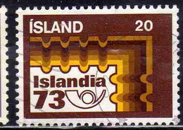 ISLANDA ICELAND ISLANDE ISLAND 1973 ISLANDIA73 PHILATELIC EXHIBITION REYKJAVIK EMBLEM 20k USED USATO OBLITERE' - Used Stamps