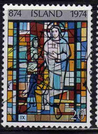 ISLANDA ICELAND ISLANDE ISLAND 1974 SETTLEMENT 1100th ANNIVERSARY STAINED GLASS WINDOW 20k USED USATO OBLITERE' - Oblitérés