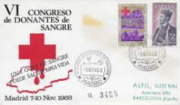 Espagne - Enveloppe Cad 9 Novembre 1968 MADRID - Congrès Donneurs De SANG - Congreso Donantes Sangre - Croix-Rouge - Medicina
