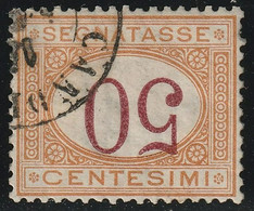 1870 - Segnatasse 50 C. Ocra E Carminio Cifra Capovolta Usato Rarità Pluriperiziata+Certificato - Sassone N.9b - Taxe