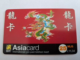 NETHERLANDS   FL 25,-  ASIA CARD/ IDT/ DRAGON  RED  CARD       PREPAID  Nice Used  ** 11029** - Schede GSM, Prepagate E Ricariche