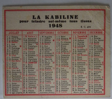 Petit Calendrier De Poche 1948 La Kabiline Pour Teindre Tissus - Grand Format : 1941-60