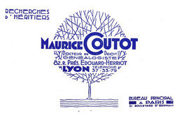 BUVARD ETUDE GENEALOGIQUE Maurice COUTOT - Lyon   - 82 Rue Président Edouard HERRIOT - G