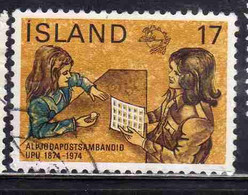 ISLANDA ICELAND ISLANDE ISLAND 1974 CENTENARY OF UPU CLERK SELLING STAMPS EMBLEM 17k USED USATO OBLITERE' - Used Stamps