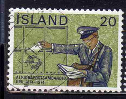 ISLANDA ICELAND ISLANDE ISLAND 1974 CENTENARY OF UPU MAILMAN DELIVERING MAIL 20k USED USATO OBLITERE' - Oblitérés