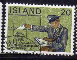 ISLANDA ICELAND ISLANDE ISLAND 1974 CENTENARY OF UPU MAILMAN DELIVERING MAIL 20k USED USATO OBLITERE' - Used Stamps