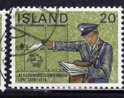 ISLANDA ICELAND ISLANDE ISLAND 1974 CENTENARY OF UPU MAILMAN DELIVERING MAIL 20k USED USATO OBLITERE' - Used Stamps