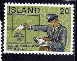 ISLANDA ICELAND ISLANDE ISLAND 1974 CENTENARY OF UPU MAILMAN DELIVERING MAIL 20k MNH - Neufs
