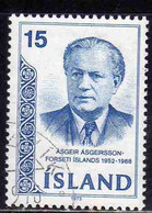 ISLANDA ICELAND ISLANDE ISLAND 1973 ASGEIR ASGEIRSSON PRESIDENT 15k USED USATO OBLITERE' - Used Stamps