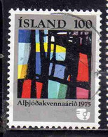 ISLANDA ICELAND ISLANDE ISLAND 1975 INTERNATIONAL WOMEN'S YEAR ABSTRACT PAINTING 100k USED USATO OBLITERE' - Oblitérés