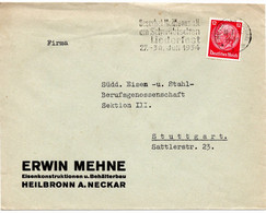 54569 - Deutsches Reich - 1934 - 12Pfg Hindenburg EF A Bf HEILBRONN - ... AM SCHWAEBISCHEN LIEDERFEST ... -> Stuttgart - Musique