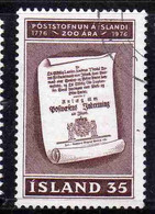 ISLANDA ICELAND ISLANDE ISLAND 1976 POSTAL SERVICE BICENTENARY 35k USED USATO OBLITERE' - Used Stamps