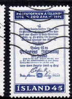 ISLANDA ICELAND ISLANDE ISLAND 1976 POSTAL SERVICE BICENTENARY DECREE 45k USED USATO OBLITERE' - Used Stamps