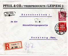 54577 - Deutsches Reich - 1925 - 30Pfg Adler MiF A R-Bf LEIPZIG -> HERZBERG, M Stpl "Aus Dem Briefkasten" - Briefe U. Dokumente