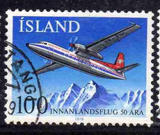 ISLANDA ICELAND ISLANDE ISLAND 1978 DOMESTIC FLIGHTS FOKKER FRIENDSHIP PLANE OVER MOUNTAINS 100k USED USATO OBLITERE' - Oblitérés